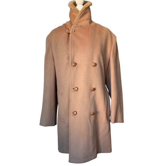 Mighty Mac Vintage Gabardine Wool Winter Jacket  Fur Lapel & Lining Overcoat - Picture 3 of 9